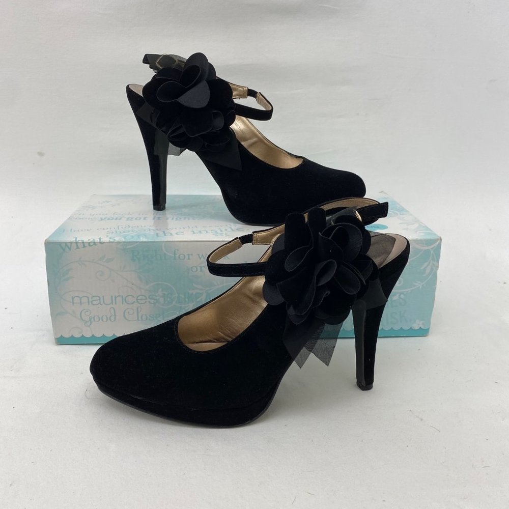 Maurices Womens Fiona 93495 Size 11 Black Strap Flower Strap Platform Pump Heels